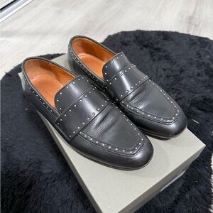 All Saints Rena Black Leather Studded Loafers